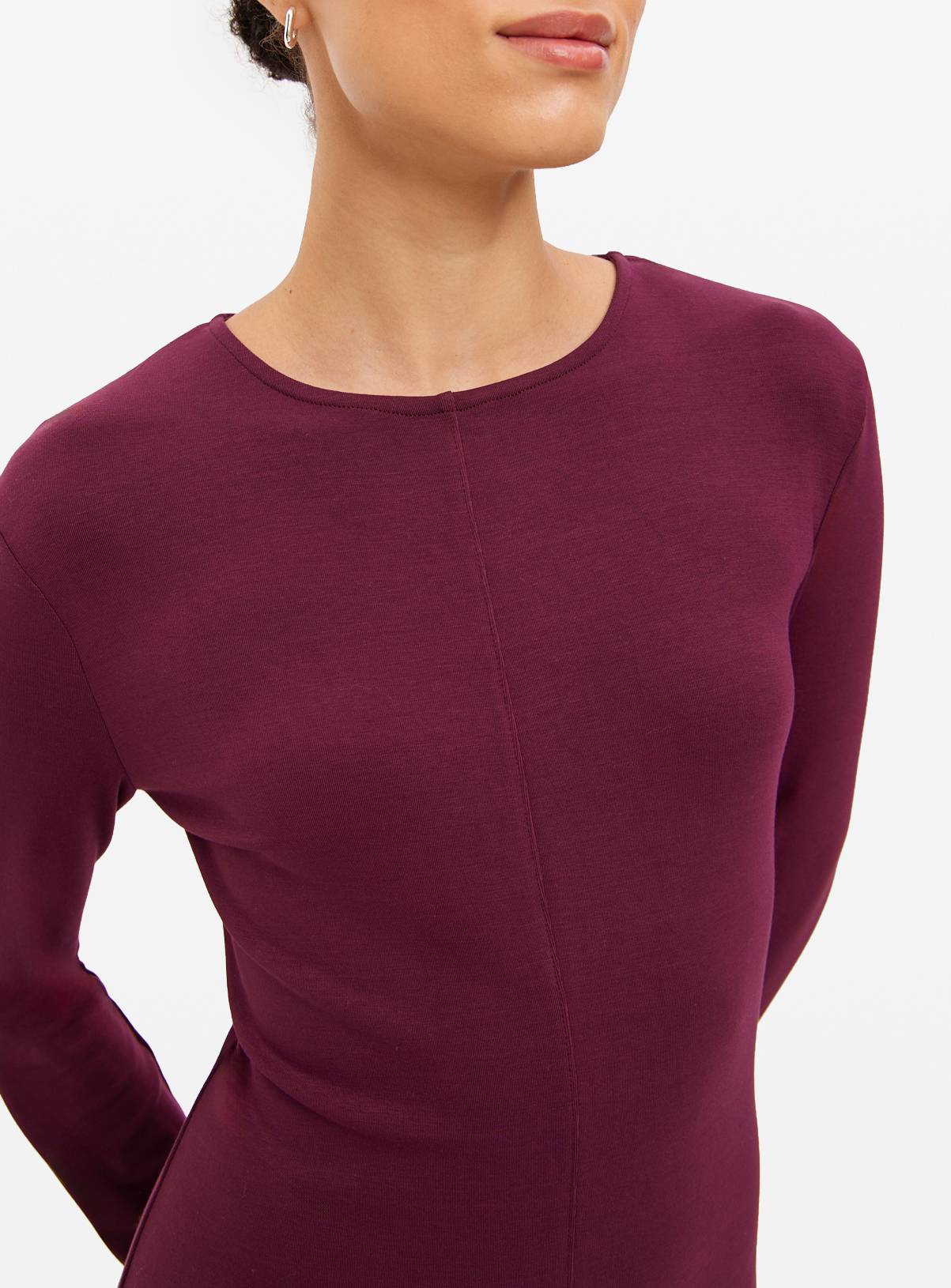Dark Red Stitch Detail Long Sleeve Midaxi Dress 12 - Image 3